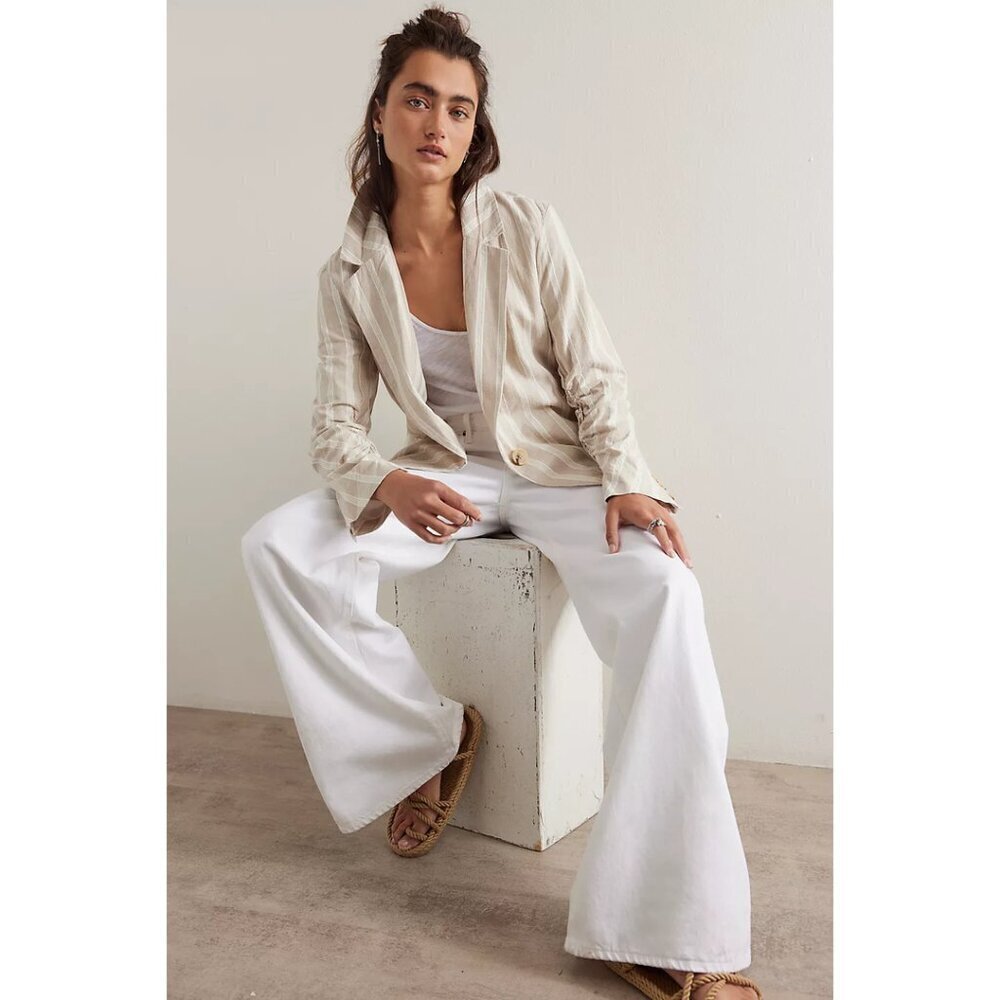 Free People Beige and White Striped Linen Blazer - Picture 2 of 10